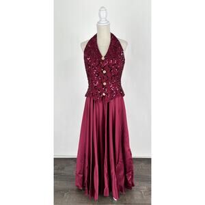 Dave And Johnny Sequin Halter Maxi Evening Formal Dress Womens Size 11-12